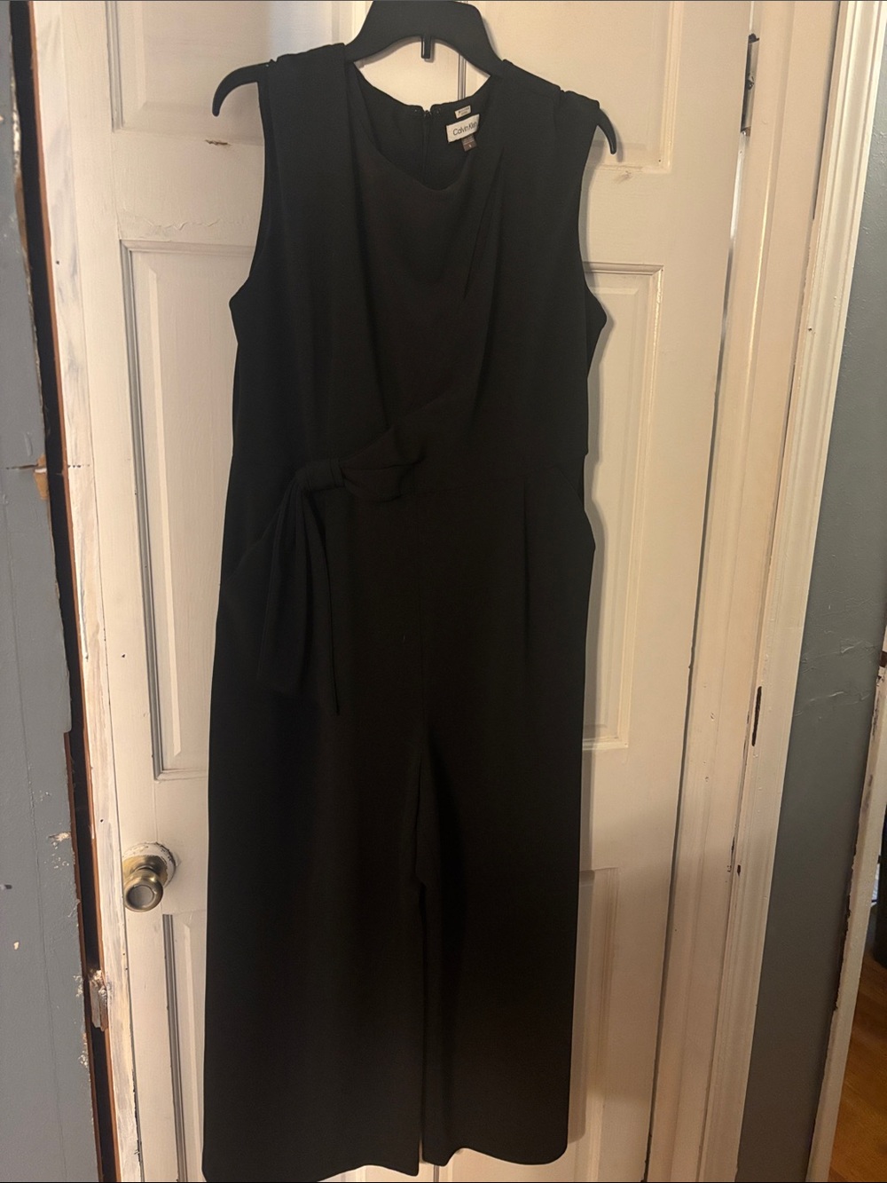 Calvin Klein Black Sleeveless Wide-Leg Jumpsuit with Tie Waist